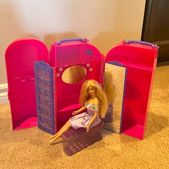 Barbie Traveling Closet & Vanity + Bench, Light-Up Mirror Tested Works 2000 - Picture 6 of 7
